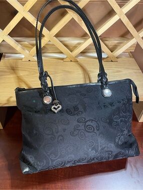Authentic Brighton’ Signature Black Jacquard Vintage Canvas & Leather H’Bag